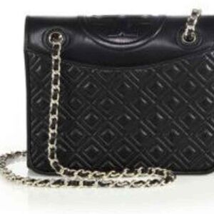 Tory Burch Designer Black Leather Fleming Crossbody Bag